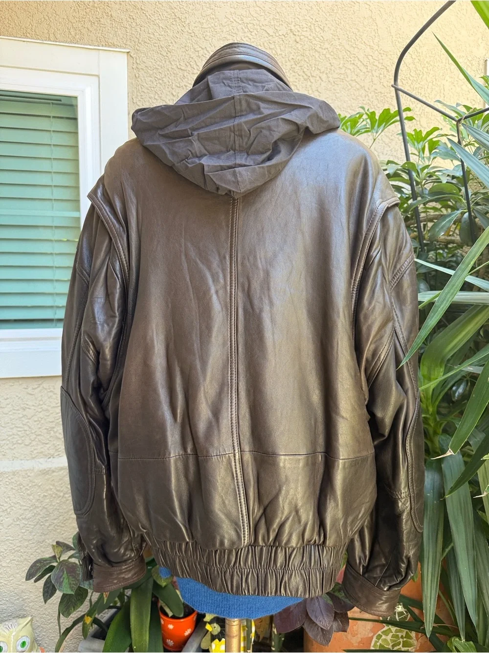 Vintage 90’s Andrew Marc Men's Dark Brown Leather Bomber Jacket with the Hood